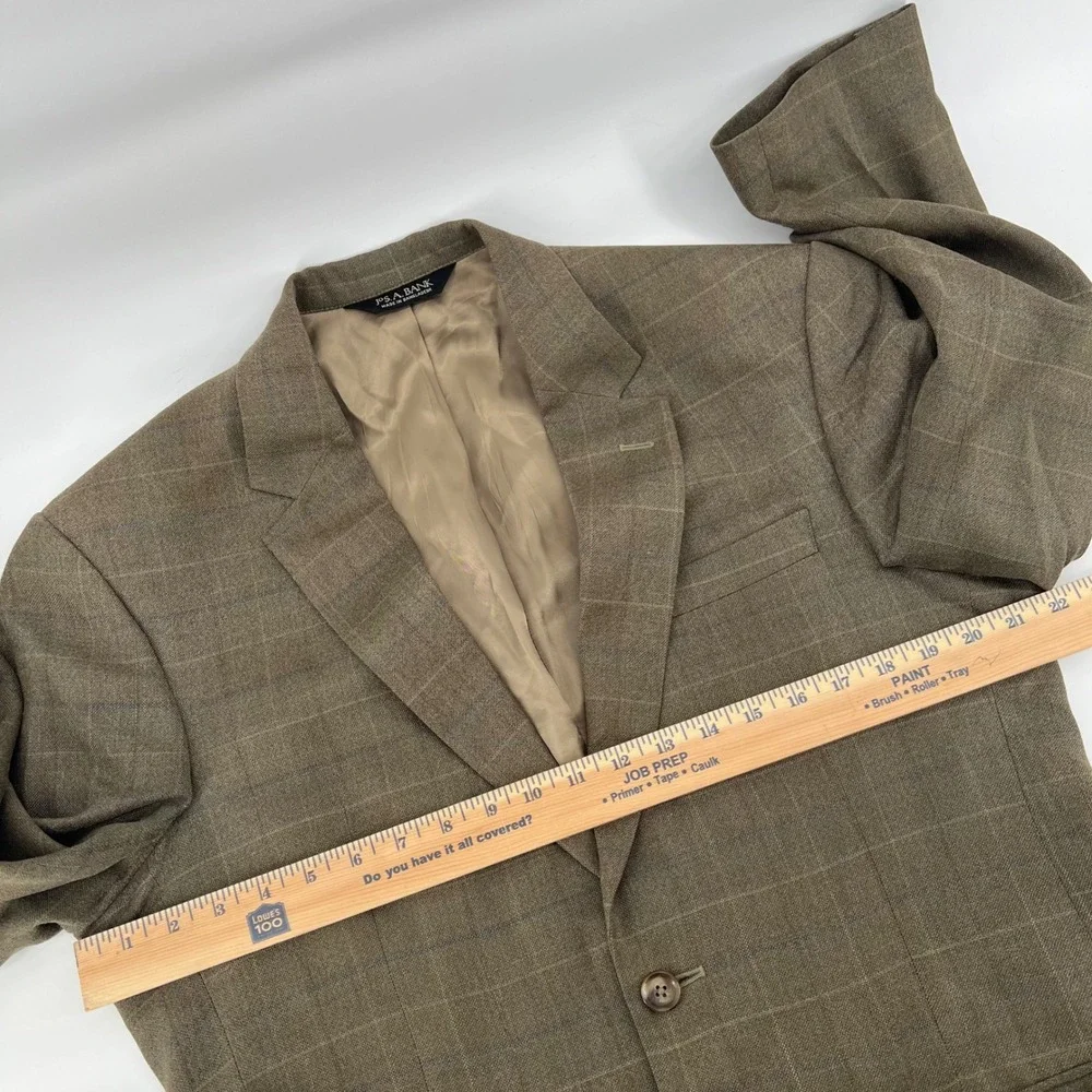 Jos A‎ Bank 39R Blazer Mens Brown Plaid Silk Wool Blend Sport Coat 2 Button
